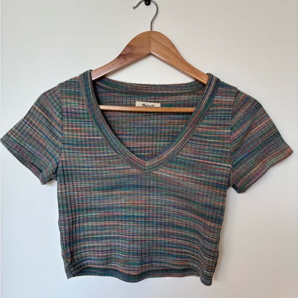 Madewell Multi-color Striped V-Neck Crop Top